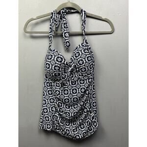Merona Halter Swim Top Womens Size Small Built-In Padded‎ Bra Navy White NEW